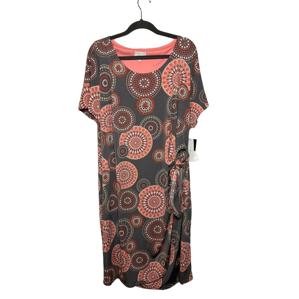 NWT Robbie Bee Signature Plus 3X Gray Coral Medallion‎ Print Shift Dress Comfort